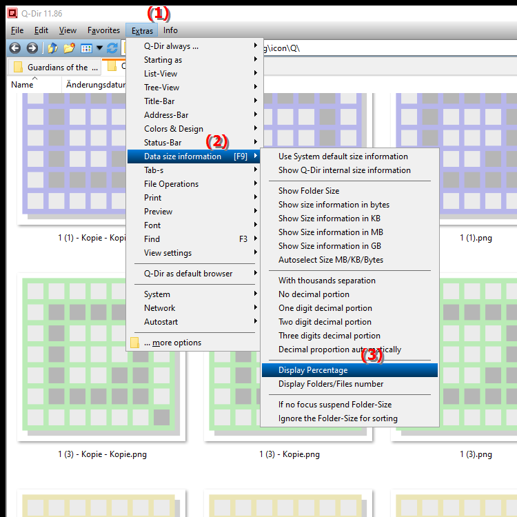 How to show percentage in file size column in File Explorer